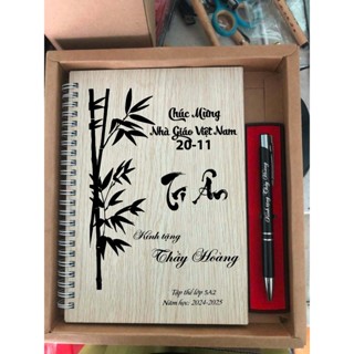  Combo Sổ gỗ và bút khắc tên theo yêu cầu quà lưu niệm quà tặng thầy cô  20 11 