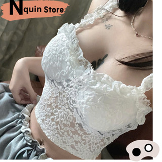 Áo croptop 2 dây (có mút),áo ren nữ được thiết kế ôm body phối bèo cúp ngực phong cách thời trang sexy Nquin Store
