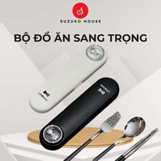 Bộ thìa đũa NƠ cá nhân sang trọng SUZUKO HOUSE, Hộp đựng nĩa muỗng INOX 304 ăn cơm trưa văn phòng có nắp đậy TM19