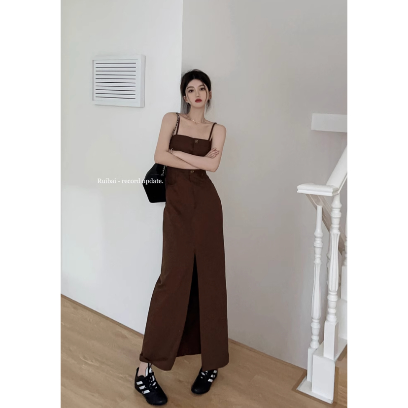 |𝐇𝐚𝐦𝐣𝐮𝐣𝐮| Đầm denim hai dây cao cấp xẻ tà phong cách Hàn Quốc, đầm hai dây tôn dáng thon gọn dành cho nữ