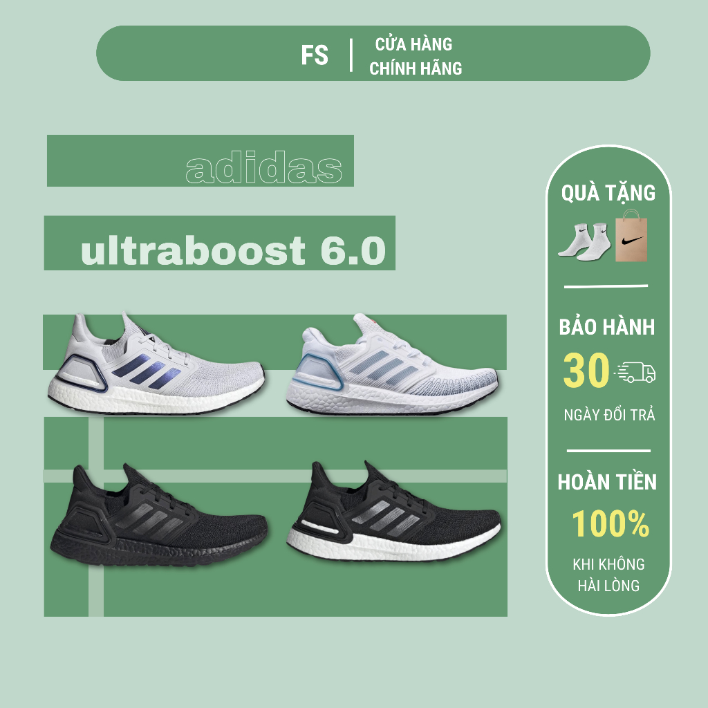 Giày Adidas UltraBoost 6.0, Ultraboost 20 Công Nghệ Đệm Boost Êm Ái, Unisex Size 36-44