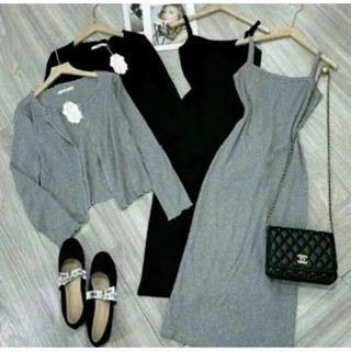 Sét váy bầu Len Tăm 2 Dây Kèm Áo Cardigan Len Tăm