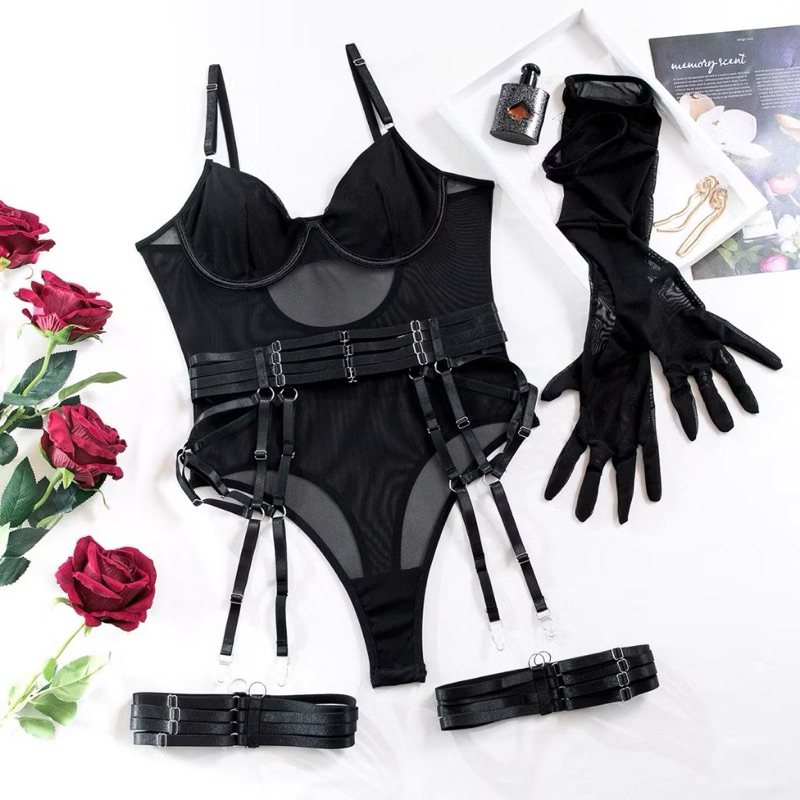 BS200 Bodysuit Sexy Có Gọng Không M.út Có Đai Nối Đùi Và Kèm Găng Tay Quyến Rũ | BigBuy360 - bigbuy360.vn