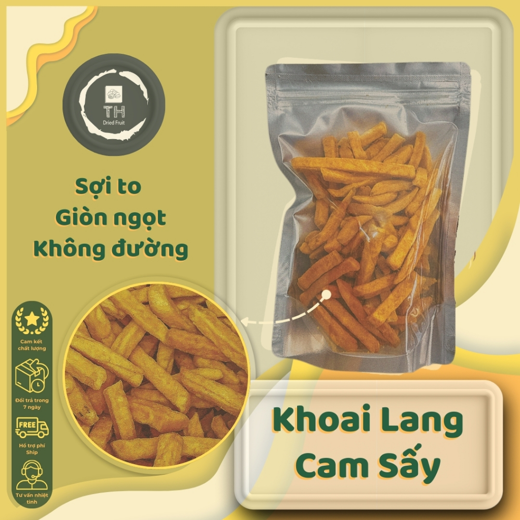 Khoai Lang Cam Sấy Thái Hoà - Hàng xuất khẩu giòn ngọt tự nhiên - Túi [100gr/250gr/500gr]