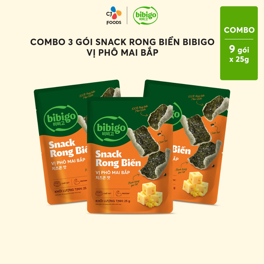 Snack Rong biển ăn liền Hàn Quốc Bibigo vị Phô mai bắp 25g