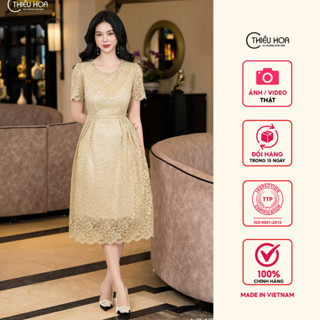 Đầm thiết kế sang trọng chất liệu Ren Thêu Tường Vy thương hiệu Thều Hoa DD4L0434