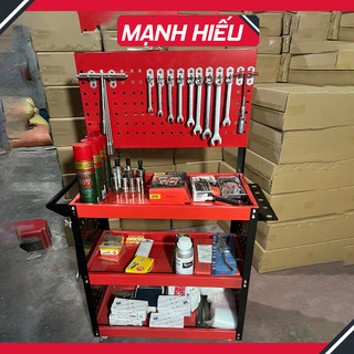 Kệ đựng đồ nghề dụng cụ 3 tầng sơn mạ tĩnh điện có giá treo dụng cụ kèm 20 móc treo