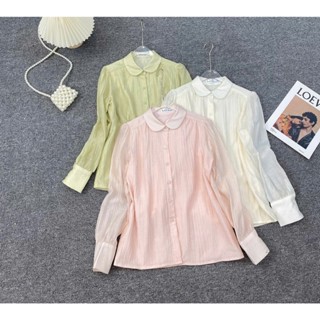 Áo sơ mi tơ kim sa cổ sen tay dài mã 4153D