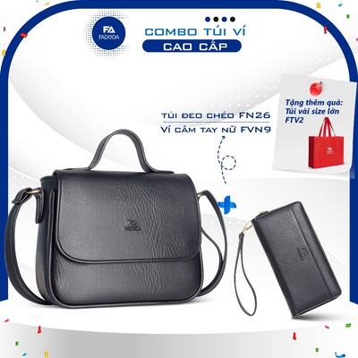 Combo túi đeo chéo FADODA FN26 và ví nữ cầm tay da cao cấp FADODA FVN09