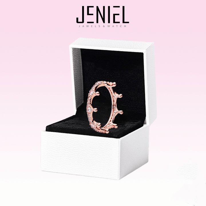 Nhẫn Pink Sparkling Crown Ring Moments hình vương miện đính đá pha lê hồng 8057RG