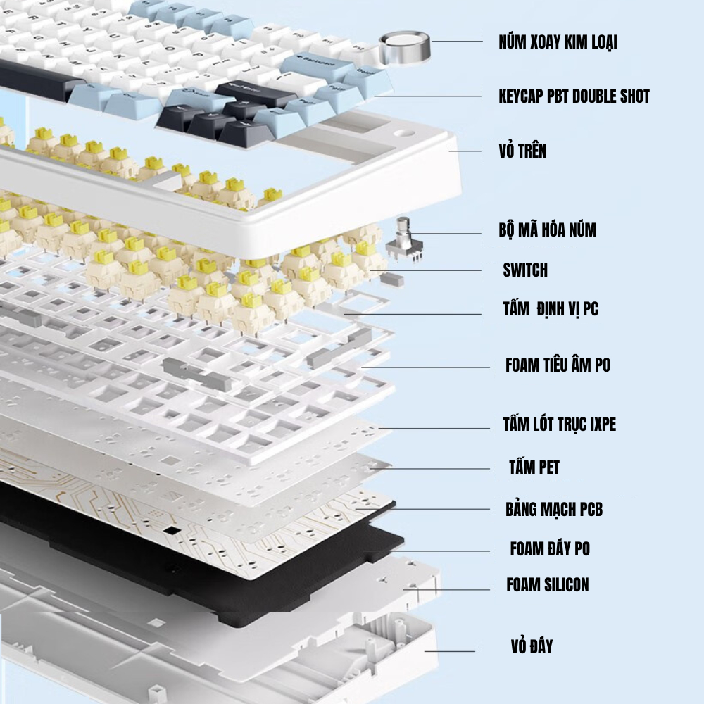 [Hàng Sẵn] Bàn phím cơ không dây Aula f75 mạch xuôi, 3 mode, hotswap, led rgb, full foam, keycap pbt double shot | BigBuy360 - bigbuy360.vn