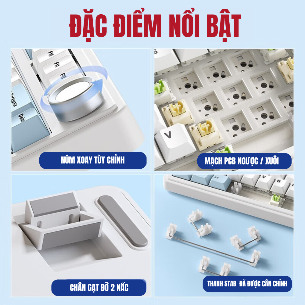 [Hàng Sẵn] Bàn phím cơ không dây Aula f75 mạch xuôi, 3 mode, hotswap, led rgb, full foam, keycap pbt double shot | BigBuy360 - bigbuy360.vn