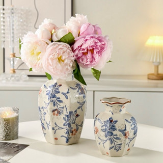 Bình hoa men sứ trung hoa kiểu dáng cổ xưa hoạ tiết hoa nhí màu sắc nhẹ nhàng phiên bản nâng cấp