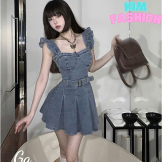  Đầm liền thân cánh tiên tay bay thiết kế cổ điển dễ thương Kim Fashion Váy dáng ngắn xoè xếp ly kèm nịt HOT GIRL 