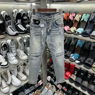 0112 Quần bò purple rách gối vá vải in thổ cẩm new 5790