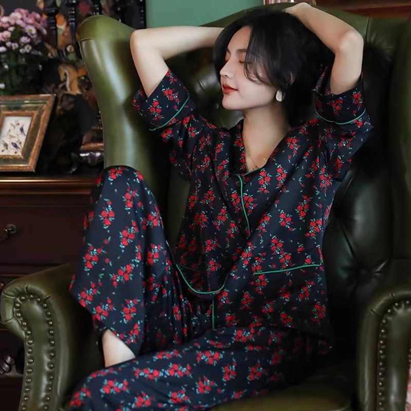 Bộ Lụa Mặc Nhà Pijama Lụa Nữ Chất Lụa Cao Cấp Mát Mềm Mịn ELSA PIJAMA