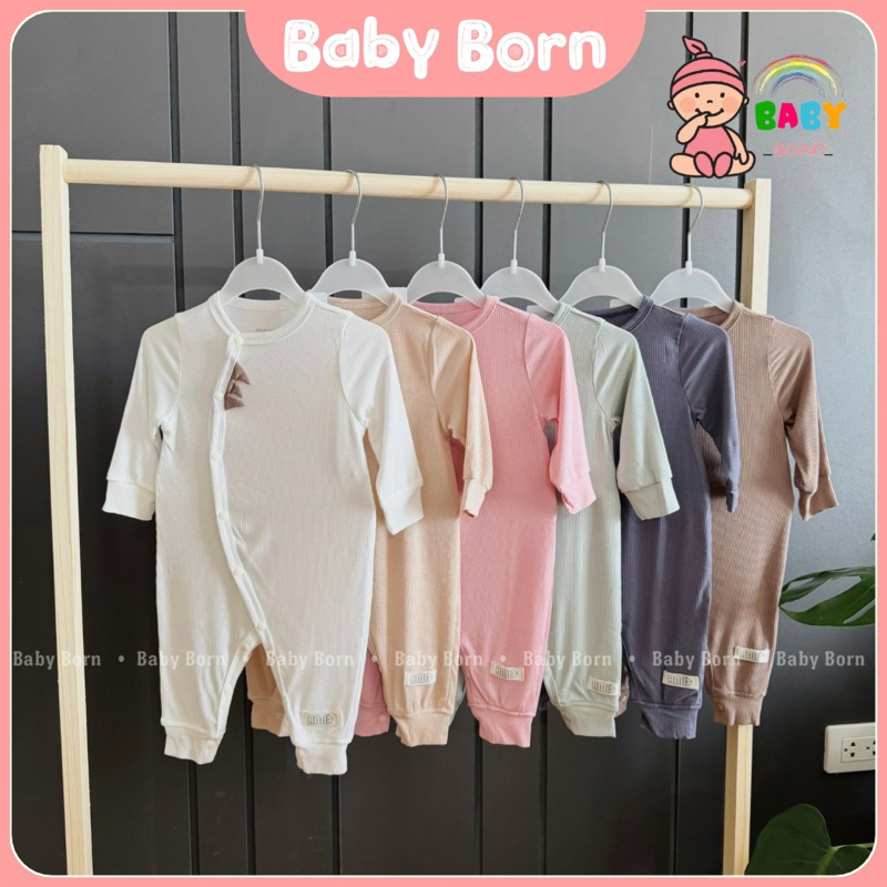Bodysuit cho bé Anminaza body dài tay cài chéo sợi tăm tre cho bé sơ sinh đến 12 tháng mềm mát AMI0256 Baby Born shop