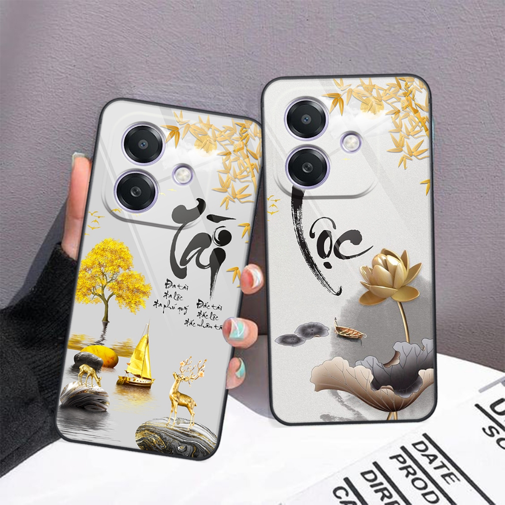 Ốp lưng KÍNH Oppo A3 / A3X/ A5i/ A3i (5G) in hình 3D NHẪN-LỘC-HOA SEN-CHA MẸ