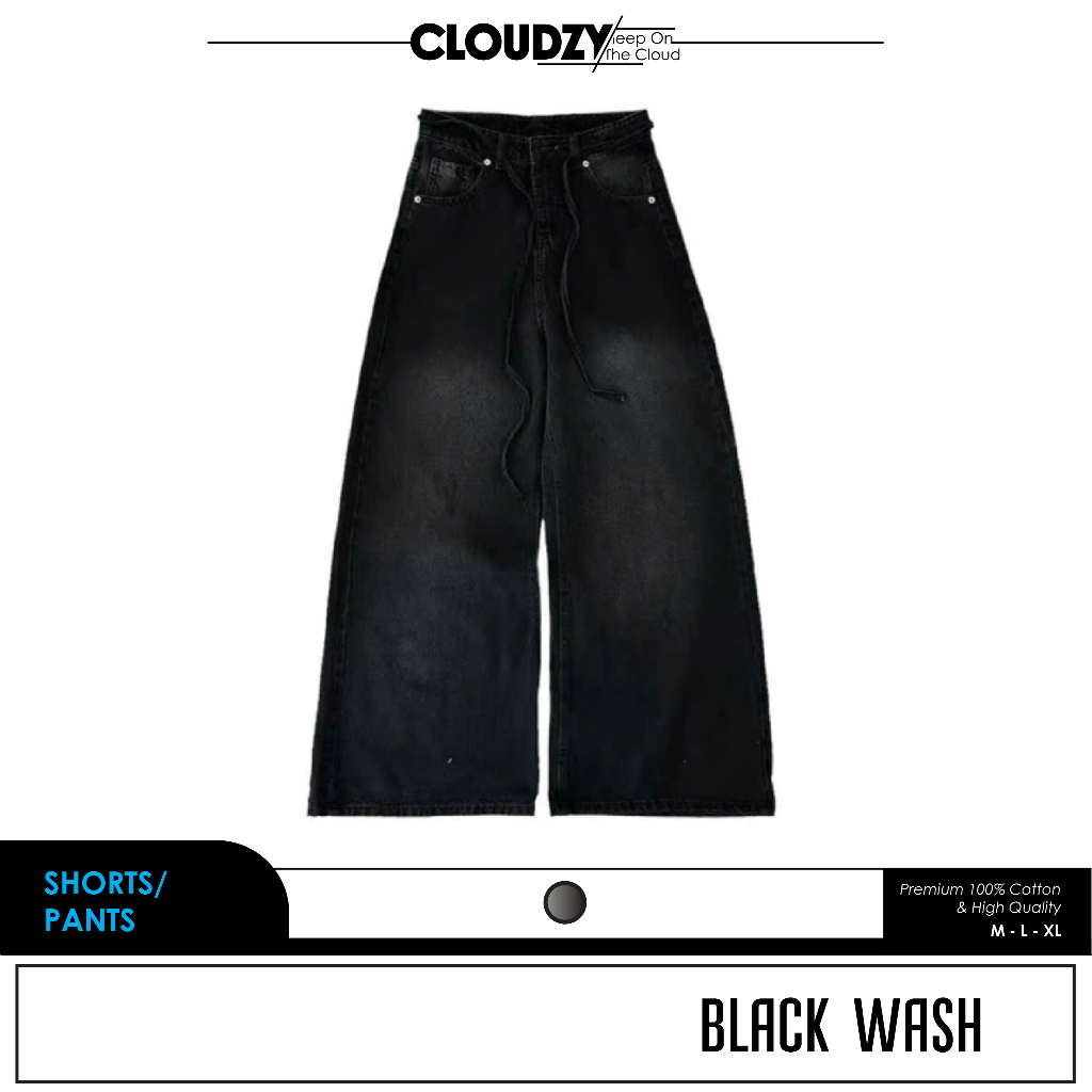 Quần jeans ống rộng nam nữ unisex quần bò cạp liền ôm eo baggy local brand Cloudzy basic màu đen lưng cao BLACK WASH