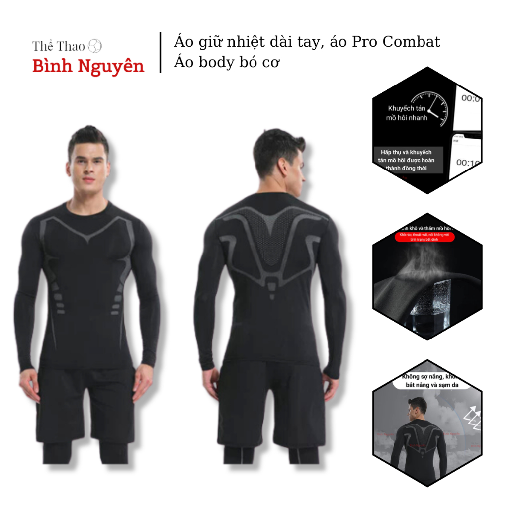 Áo giữ nhiệt dài tay, áo Pro Combat Áo body bó cơ đá bóng, bóng rổ, chạy bộ thể thao tập gym co giãn
