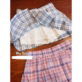 (Ảnh bé mặc) Chân váy xoè có quần trong xếp ly kẻ 2 màu dư xịn bé gái