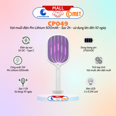 [HỎA TỐC] Vợt muỗi điện Comet CP049 2in1 đèn diệt muỗi và vợt muỗi - Pin Lithium 500mAh - Hàng chính hãng