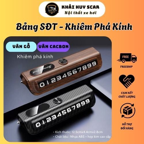 Bảng Ghi Số Điện Thoại Đặt Taplo Khi Dừng Dỗ - Bảng Số Vân Gỗ Vân Carbon Cao Cấp Kiêm Búa Phá Kính Xịn - Khải Huy Scar