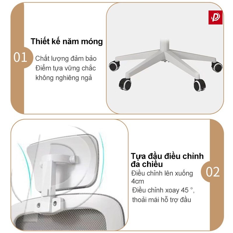 Ghế Xoay Văn Phòng Lưới Cao Cấp Chống Mỏi Lưng Xoay 360 Độ Lưng Cong Học Tập Làm Việc | BigBuy360 - bigbuy360.vn