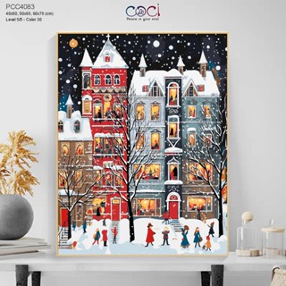  Tranh số hoá Giáng Sinh Noel Tuyết Rơi Tự Tô Màu Theo Số COCI Có Khung Làm Quà Tặng PCC4083 