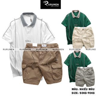  Set Bộ Nam Áo Thun Polo Pack Horse Thêu Nổi Chữ U.S.A + Quần Short Kaki Túi Hộp 