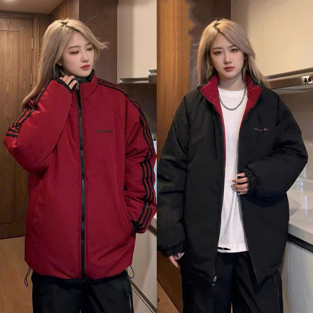 Áo Khoác Gió 2 Mặt UNMEAS NAD Unisex Áo Khoác Dù From Rộng Chống Nước Áo Khoác Cặp Đôi Cổ Đứng Thu Đông