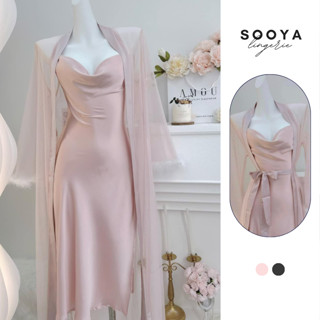 Set Váy Ngủ Lụa Dáng Dài Kèm Áo Choàng Đính Lông Cao Cấp Mặc Nhà Sooya N027