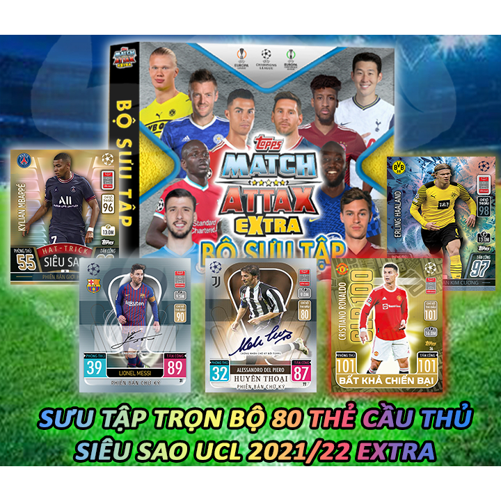 [Bộ 80 hình in] Thẻ cầu thủ insert 2021/22 Extra UEFA Champions League mở rộng size Poca Match Attax