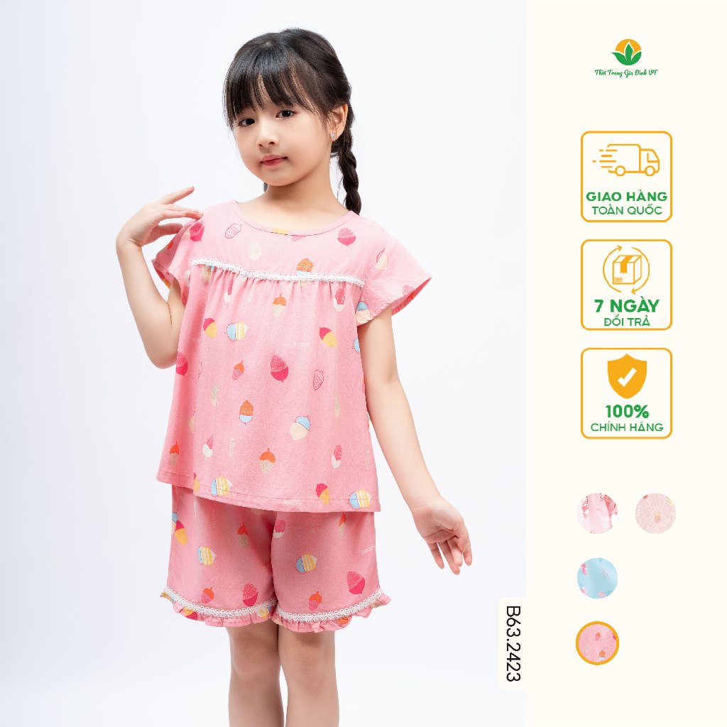 Bộ lanh mặc nhà bé gái quần đùi, áo cộc tay - Thời Trang Gia Đình VT B63.2423
