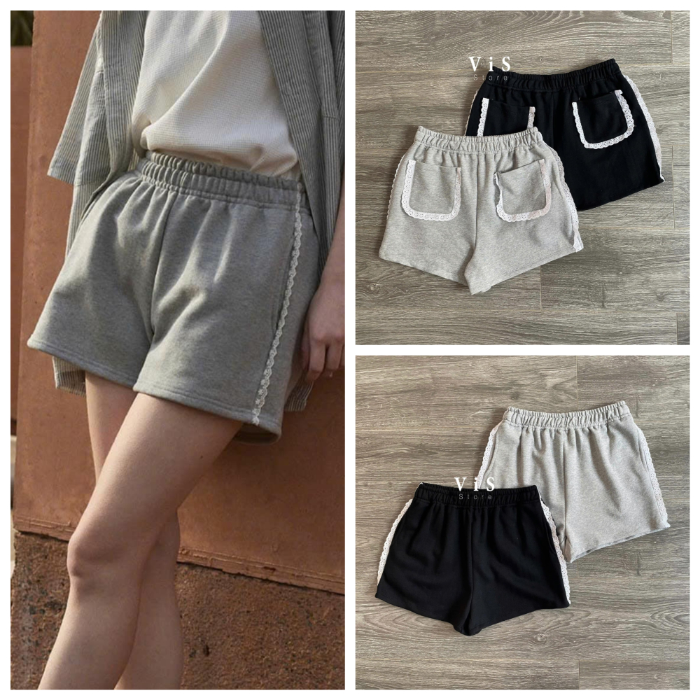Vis Store - Quần short nỉ nữ phối ren lưng chun