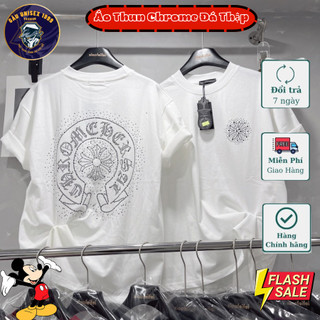 Áo Thun Đính Đá Chrome Heatr Lưng Ngực Cổ Tròn 💙 Chất Cotton Co Giãn, Thoáng Mát, Thấm Hút Mồ Hôi