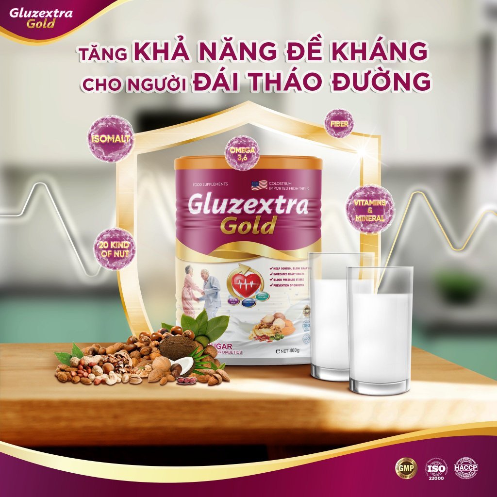 Combo 4 Hộp Sữa Bột Tiểu Đường Cao Cấp Gluzextra Gold - Sữa Hạt Không Đường Không Lo Biến Chứng 400g