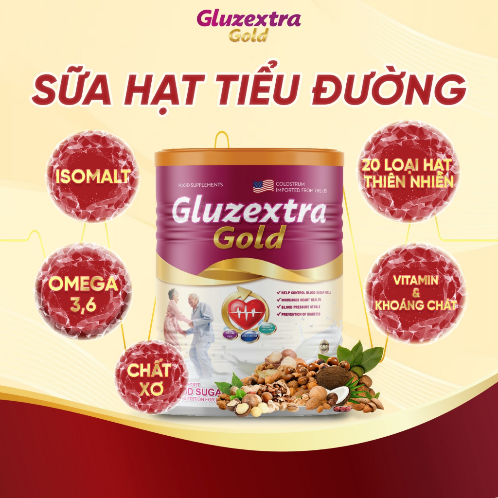 Combo 4 Hộp Sữa Bột Tiểu Đường Cao Cấp Gluzextra Gold - Sữa Hạt Không Đường Không Lo Biến Chứng 400g