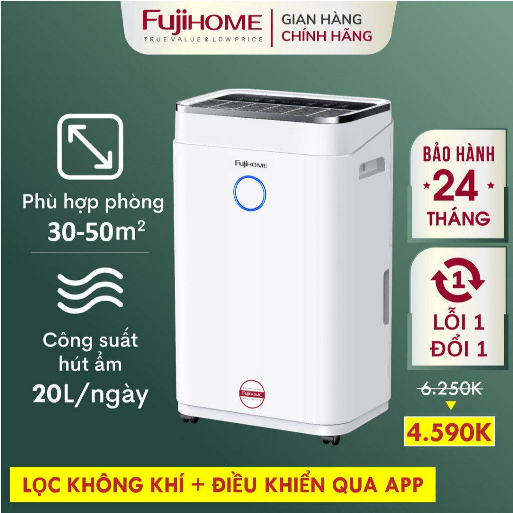 Máy hút ẩm công suất lớn bằng máy nén FUJIHOME 20L - 60L/ngày lọc không khí kết nối wifi công nghiệp
