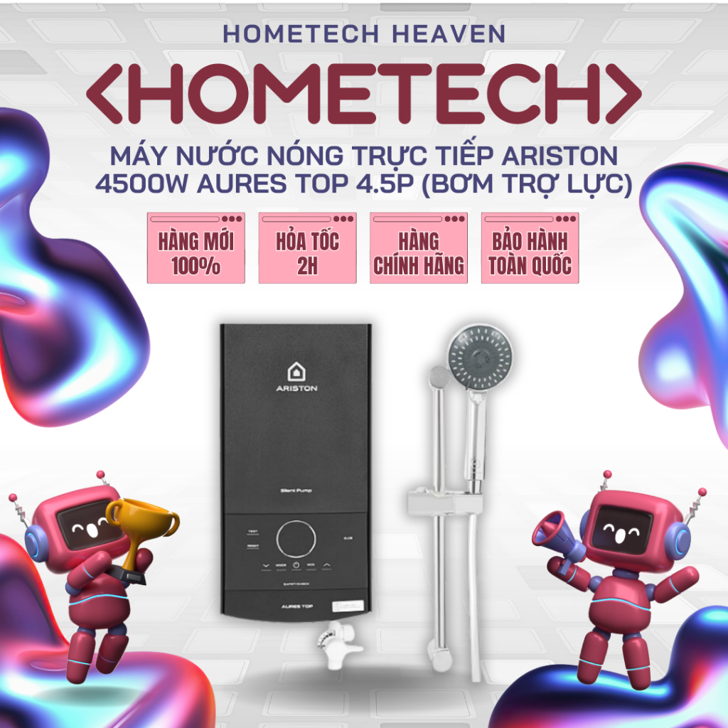 AURES TOP 4.5P [BƠM TRỢ LỰC] Máy nước nóng trực tiếp Ariston 4500W AURES TOP 4.5P - Hàng Chính Hãng, Mới 100%