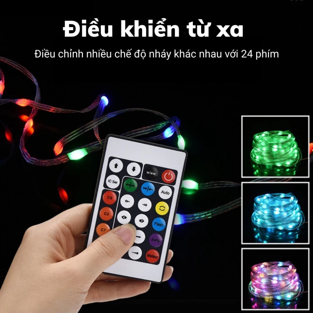 Dây Đèn Led đuổi ARGB 20m (10cm/bóng) 16 Triệu Màu Nháy Theo Nhạc Chống Nước điều khiển Remote hoặc 