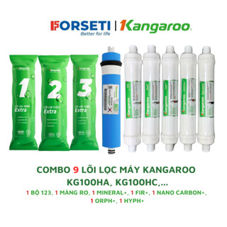Combo 9 lõi lọc nước hydrogen máy Kangaroo KG100HA, KG100HC (123, RO 50GPD, Fir+, Orph+, Hyph+, Mineral+, Nano Carbon+ )