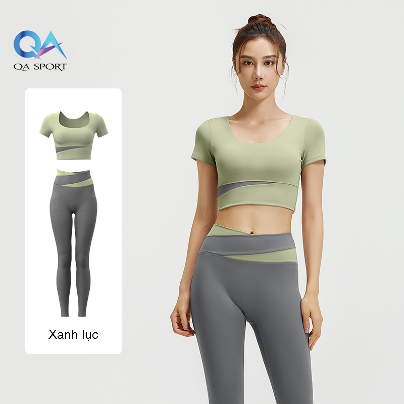 Bộ Quần Áo Tập Gym Yoga Pilate Nữ QA SPORT Áo Ngắn Tay Vải Co Giãn 4 Chiều Có Đệm Ngực Liền - QA18