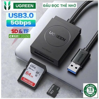 Đầu đọc thẻ usb 3.0 ugreen 20250 cr127 hỗ trợ sd/tf cao cấp màu đen