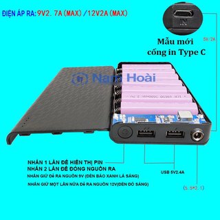 Box sạc dự phòng 7 cell out 9V/12V sử dụng cho các thiết bị điện tử Mẫu mới cổng in type C