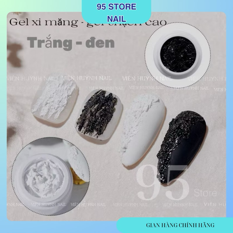 gel xi măng nail trang trí móng - gel xi măng trắng đen.nailgiare95