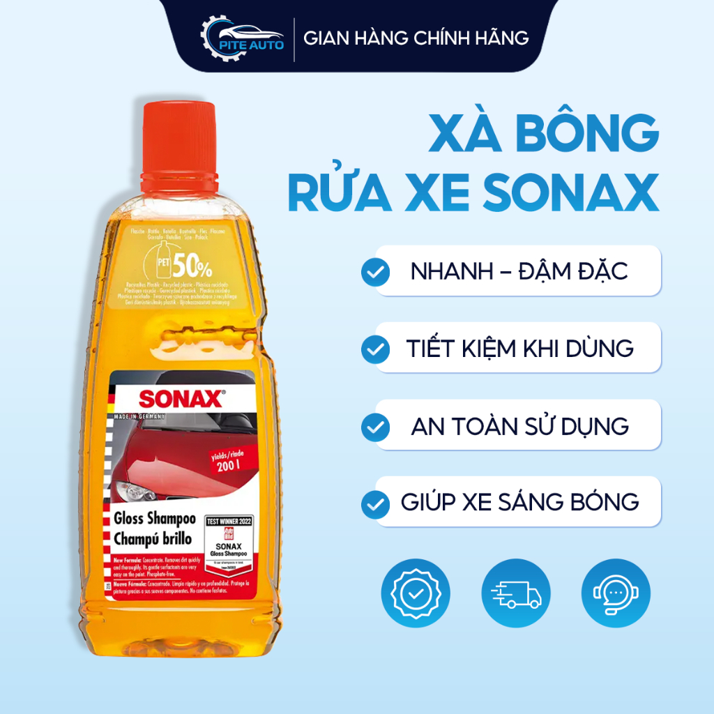 Nước rửa xe Sonax Gloss Shampoo 1Lít, tẩy sạch mọi vết bẩn, không làm phai màu bề mặt sơn, hương thơm tự nhiên
