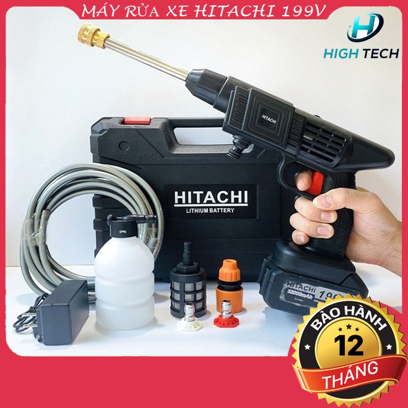 Máy rửa xe Hitachi 199V, tặng kèm bình tạo bọt, Máy xịt rửa cao áp có tạo bọt tuyết, Máy xịt rửa sân vườn, BH 12 tháng.