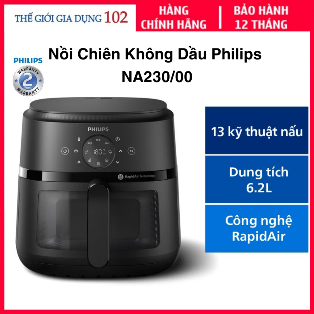 Nồi Chiên Không Dầu Điện Tử Philips, Dung Tích 4.2-6.2l, Hàng Chính Hãng Bảo Hành 24 Tháng.