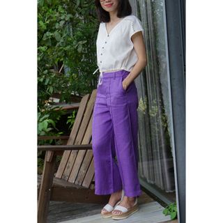 Quần nữ MaxMessi Premium Collection linen tưng ống suông xếp ly trước Rene